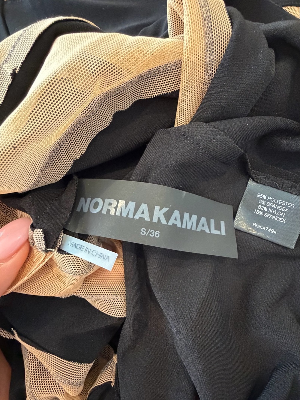 Norma Kamali Spliced Striped Black and Nude Long Sleeve Sheer Top - Picture 6 of 6